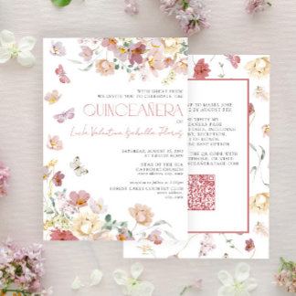 QR Elegant Blush Pink Floral Butterfly Quinceañera Einladung