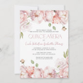 QR Elegant Blush Pink Floral Quinceanera Einladung (Vorderseite)