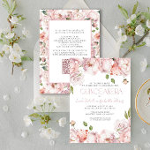 QR Elegant Blush Pink Floral Quinceanera Einladung