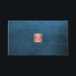 QR elegant luxury blue leather rose gold monogram  Visitenkarte<br><div class="desc">Classy upscale monogrammed business card in faux navy blue leather look (PRINTED) with a faux rose gold metallic shiny square (also PRINTED) and custom automatically generated QR CODE to your website or any other URL address. Easy to personalize on both sides with your details and QR CODE! Suitable for consultants,...</div>