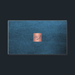 QR elegant luxury blue leather rose gold monogram  Visitenkarte<br><div class="desc">Classy upscale monogrammed business card in faux navy blue leather look (PRINTED) with a faux rose gold metallic shiny square (also PRINTED) and custom automatically generated QR CODE to your website or any other URL address. Easy to personalize on both sides with your details and QR CODE! Suitable for consultants,...</div>