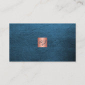 QR elegant luxury blue leather rose gold monogram Visitenkarte (Vorderseite)