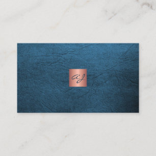 QR elegante Luxus blau Leder rose-goldene Monogram Visitenkarte