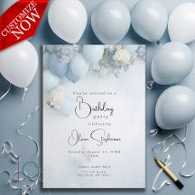 QR Festive Dusty Blue Weiße Blume und Balloons