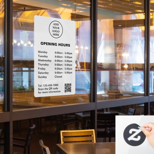 QR-Firmenlogo für Geschäftszeiten Fensteraufkleber (Restaurantfenster)