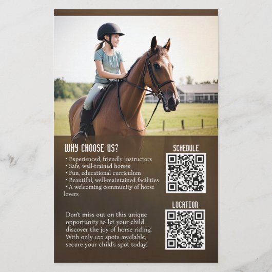 QR-Flyer für Pferderittenklassen von Kindern Flyer (Hinten)