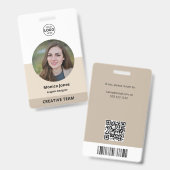 QR-Foto-Beige für Mitarbeiter Ausweis (Vorder- & Rückseite)