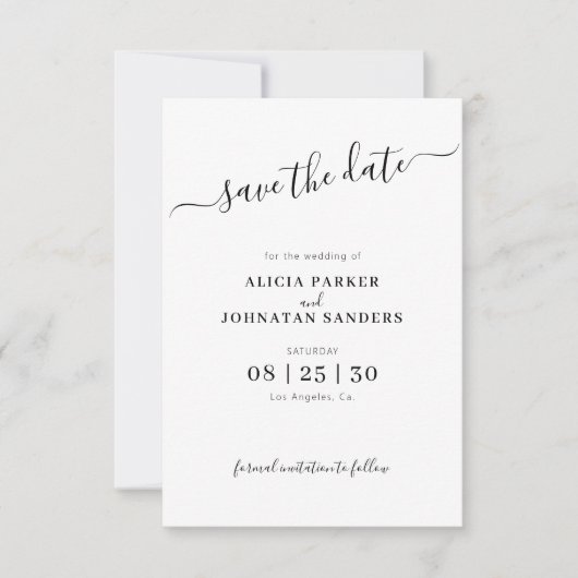 QR-Foto elegante Schwarz-weiße Hochzeit Save The Date (Vorderseite)