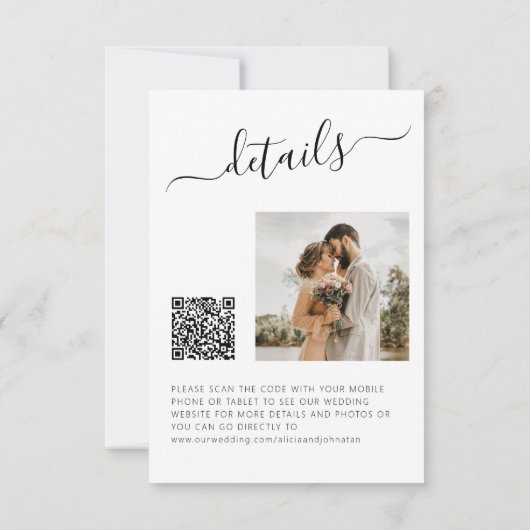 QR-Foto elegante Schwarz-weiße Hochzeit Save The Date (Rückseite)