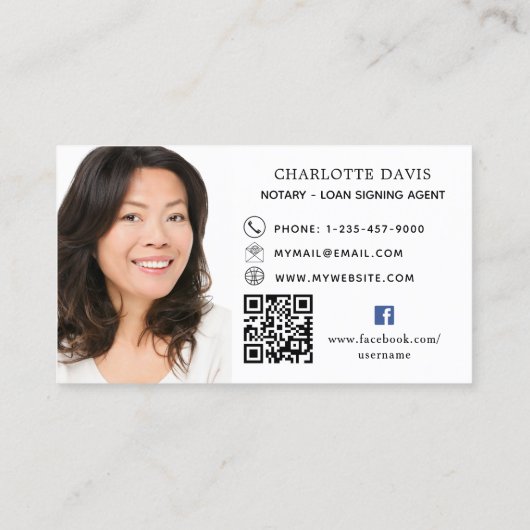 QR-Foto Facebook-Symbol weiß Visitenkarte (Rückseite)