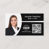 QR-Foto für berufliche Schwarzweiß-Logos Visitenkarte (Vorderseite)