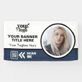 QR-Foto für Geschäftslogos Indoor Blue Banner (Horizontal)
