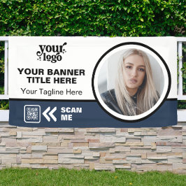 QR-Foto für Geschäftslogos Indoor Blue Banner