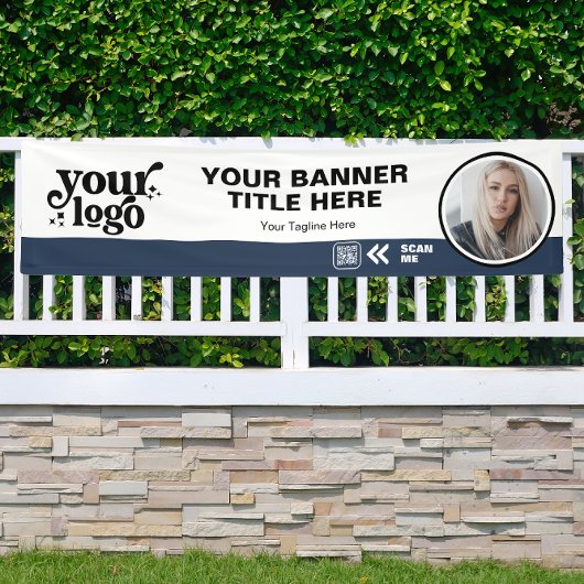 QR-Foto für Geschäftslogos Indoor Blue Banner