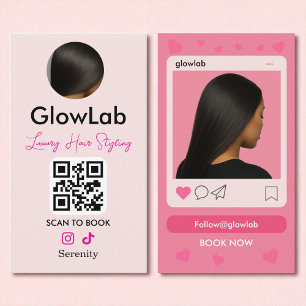 QR-Foto für Haarstempel, rosa Instagramm Visitenkarte