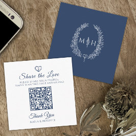 QR-Foto für Hochzeiten: ovale Blätter, Monogramm Begleitkarte