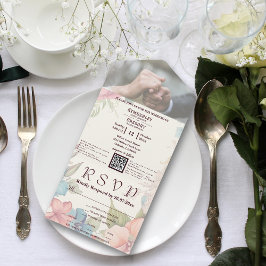 QR-Foto für Rosa blaugrüne Blüten All In One Einladung