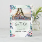 QR-Foto für tropische Palmen Save the Date Einladung (Stehend Vorderseite)