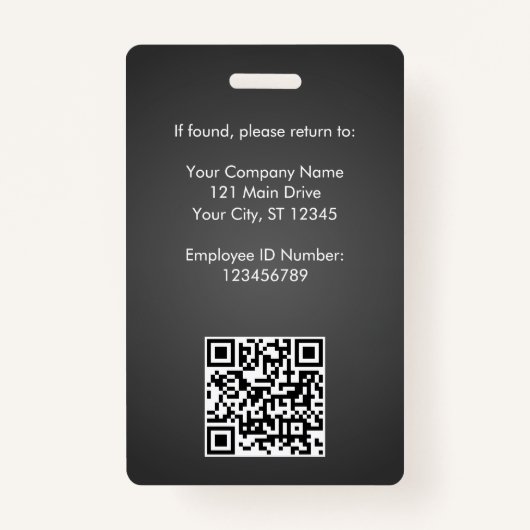 QR-Foto-Geschäftslogo Grau-ID für Mitarbeiter Ausweis (Rückseite)