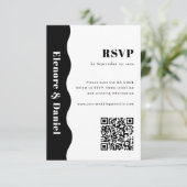 QR-Foto-Hochzeit für Schwarzweiß-Seitenwellen RSVP Karte (Stehend Vorderseite)