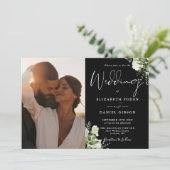 QR-Foto-Hochzeit in Schwarz-Weiß-Grün Einladung (Stehend Vorderseite)