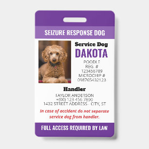 QR-Foto-ID für lila Seizure Response-Dog Ausweis