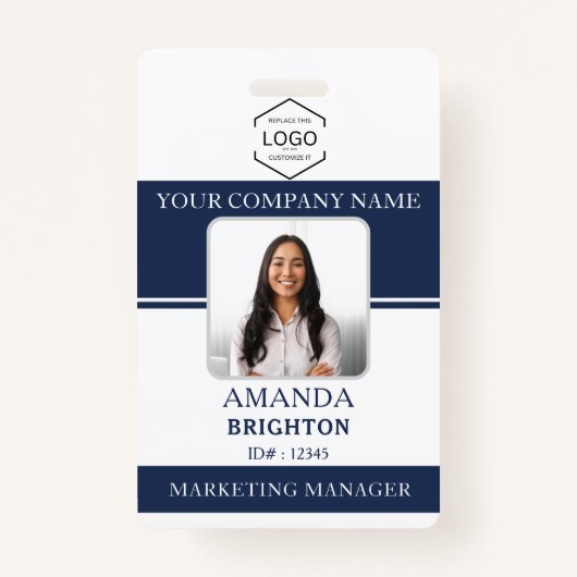 QR-Foto-Logo für Mitarbeiter Navy Blue Ausweis (Vorderseite)