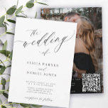 QR-Foto Moderne Hochzeit Einladung<br><div class="desc">Elegantes,  trendiges Schwarz-Weiß-Foto-Hochzeitsempfang mit einem schicken Kalligrafieschrift und dem QR-CODE (automatisch generiert). Personalisieren Sie es mit Ihrem Verlobung Foto auf der Rückseite und Ihrem Text.             Diese zeitlose Hochzeitsveranstaltung eignet sich für moderne Hochzeitsfeiern und Empfänge.</div>