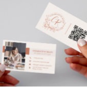 QR Foto Terracotta Floral Monogramm Visitenkarte
