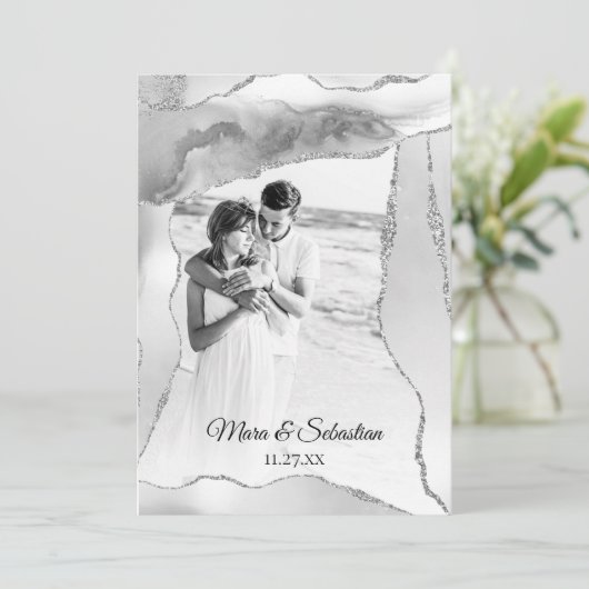 *~* QR FOTO UAWG AR13 Silver AGATE Wedding Einladung (Stehend Vorderseite)