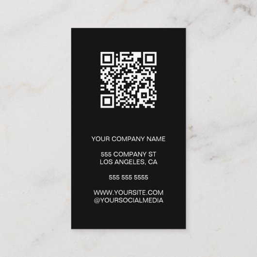 QR-Foto-Visitenkarte für das moderne Schwarz-Zoll- Visitenkarte (Rückseite)
