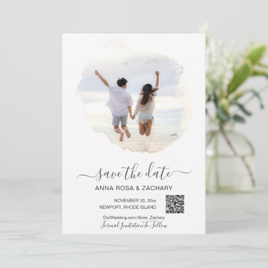 *~* QR Foto - WEDD SPEICHERN SIE DAS DATUM AR6 Web Einladung (Stehend Vorderseite)
