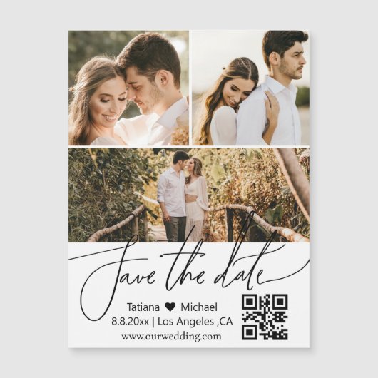 QR-Fotos-Collage speichern den Datums-Magneten Magnetkarte (Vorderseite)