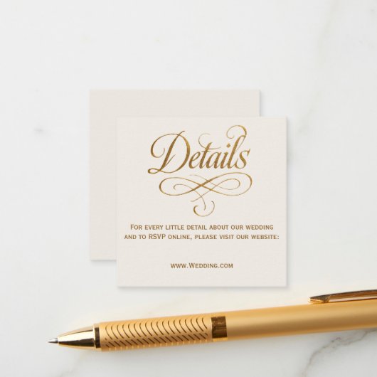 QR für Hochzeiten: Gold & Ivory Begleitkarte (Vorderseite/Rückseite Beispiel)