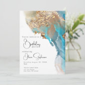 QR Geburtstag Abstrakt Marble Alcohol Ink Einladung (Stehend Vorderseite)