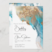 QR Geburtstag Abstrakt Marble Alcohol Ink Einladung (Vorne/Hinten)