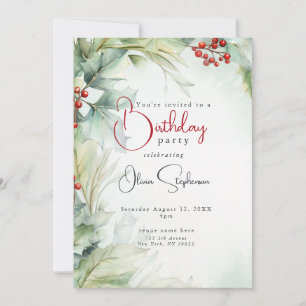 QR Geburtstag Winter Holly und Berries Einladung