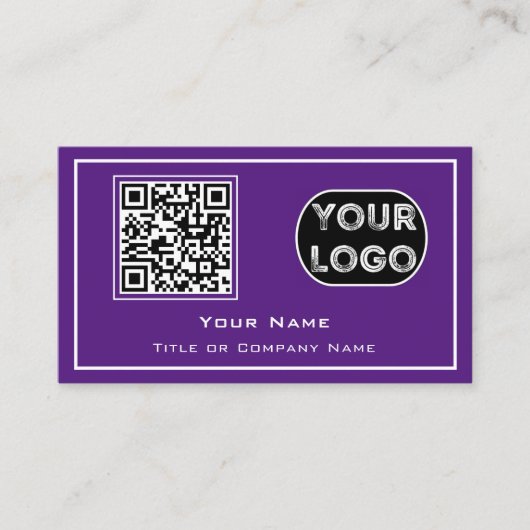 QR-Geschäftslogo Lila Minimalistisch Visitenkarte (Vorderseite)