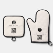 QR-Geschäftslogo Weißes Minimalistisches Geschäft Ofenhandschuh & Topflappen-Set (Vorderseite)