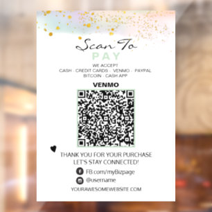 *~* QR Glitter PASTEL Scanne zum Bezahlen Zahlung Fensteraufkleber