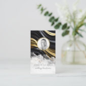 *~* QR GOLD Agate Marble FOTO LOGO BLACK AP66 Visitenkarte (Stehend Vorderseite)