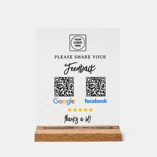 QR Google Facebook Review Acrylic Sign Acrylschild (Vorderseite)