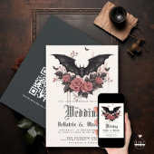 QR Goth Rosewood Rose Black Bat Bouquet Einladung
