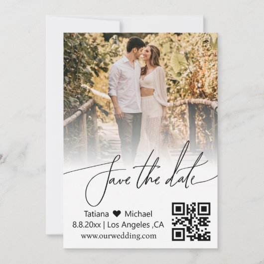 QR-Handschriftenpaar Save the Date Foto Mitteilungskarte (Vorderseite)