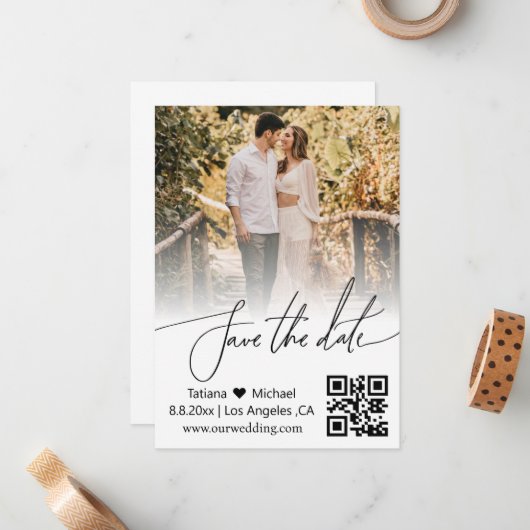 QR-Handschriftenpaar Save the Date Foto Mitteilungskarte (Vorderseite/Rückseite Beispiel)