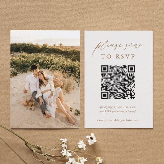 QR Hochzeit Bitte in Gold Foto UAWG scannen Begleitkarte