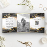 QR-Hochzeit für Abstrakte Schwarz-Gold-Tinte Dreifach Gefaltete Einladung<br><div class="desc">Erleben Sie Ihren Gast mit dieser eleganten Hochzeitsveranstaltung mit einem wunderschönen abstrakten Design und Imitaten goldenen Folienakzenten mit Online-RSVP-Karte. Fügen Sie einfach Ihre Veranstaltungsdetails zu dieser leicht zu bedienenden Vorlage hinzu und schmücken Sie diese Karte mit Ihrem bevorzugten Foto,  um sie zu einer personalisierten Einmaleinladung zu machen.</div>