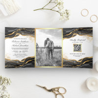 QR-Hochzeit für Abstrakte Schwarz-Gold-Tinte