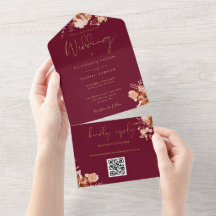 QR-Hochzeit im Herbst für Burgund und Gold-Floral
