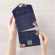QR-Hochzeit im Herbst für Navy Blue und Gold Flora